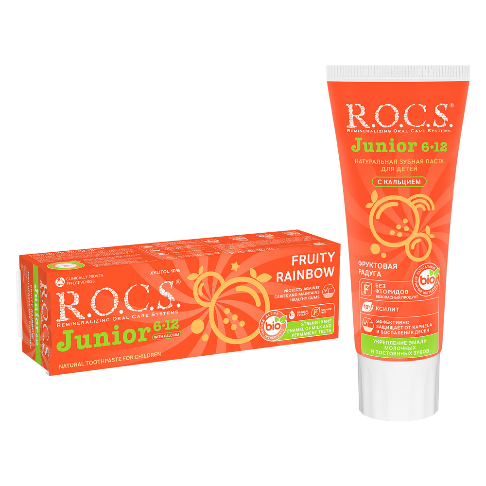 ROCS Toothpaste Junior 6-12 Years Fruity Rainbow 74 g